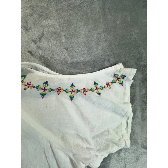 Ruff Hewn Womens Blouse Large Boho Embroidered Cold Shoulder Short Sleeve Tassel - Picture 10 of 16